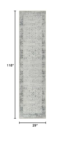Morebes Washable Hallway Runner Rug 2.5x10, Gray Vintage Runner Rug Non Slip, Soft Distressed Long Indoor Carpet Runner for Kitchen Foyer Entryway Bedside Laundry Room Bathroom, 10 Foot Runner - color: Grey/Multi, size: 2.5' x 10' (Runner)