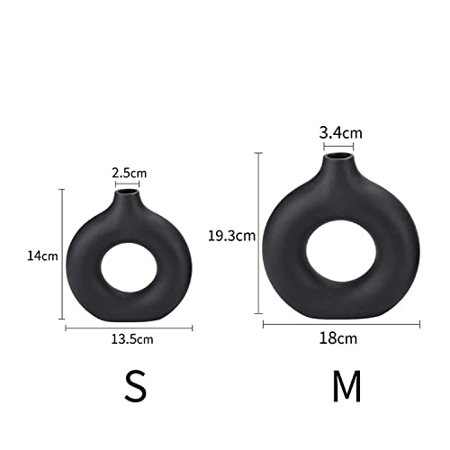 CEMABT Vases for Pampas Grass,Creative Vase Modern Home Decor,Handmade Vase Black Ceramic Dried Flowers Crafts Ornaments for Office Home Deco Decoration - color: Black, size: Medium and Small (2-Piece)