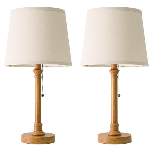 Oneach 19.5" Wood Grain Rustic Table Lamps Set of 2 for Living Room Bedroom - color: Wood Grain