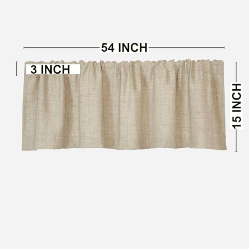 Oindec 2 Pack Faux Linen Farmhouse Valance Curtains, 54x15 inch, Khaki Tan - color: Khaki Tan, size: 54"W x 15"L (Pack of 2)