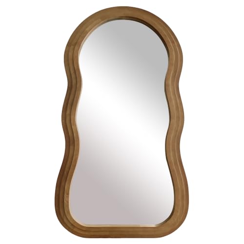 71"x33.5" Wavy Full Length Mirror with 3-Layer Solid Wood Frame - color: Natural Wavy Frame, size: 71"L x 33.5"W