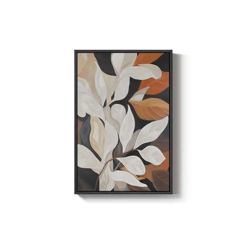 Framed Vertical Boho Abstract Botanical Wall Art for Living Room, 24x36 In - color: Neutral Brown Beige, size: 36"L x 24"W