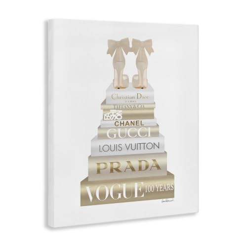 Cream Bow Heels Glam Bookstack, 24 x 30 Inch Canvas Wall Art - color: Glam Couture Heels, size: 30"L x 24"W