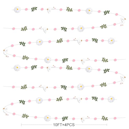 Pink Silly Goose 3D Daisy Flower Leaf Polka Dot Hanging Streamer Garland Banner for Silly Goose Themed Birthday Wedding Bridal Shower Spring Summer Party Decorations Supplies - color: Pink Goose