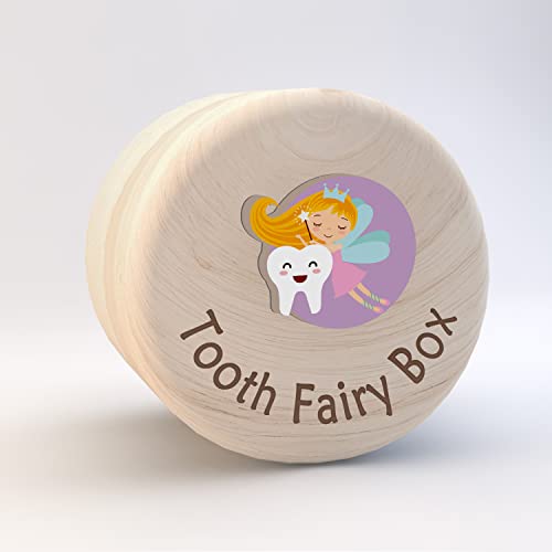 Tooth Fairy Box for Boys Girls Special Tooth Wooden Box and 3D Tooth - color: Fairy