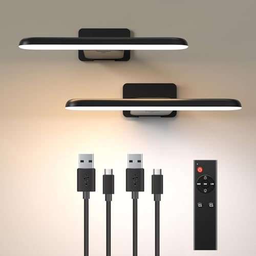 NARUNDREN Rechargeable Picture Lights for Wall with Remote-2PC(Black) - color: Black