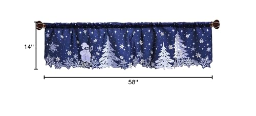 Grelucgo Embroidered Rod Pocket Snowman Kitchen Window Curtains Valance 58×14 Inches for Christmas Holidays (Snowman Navy) - color: Snowman Navy