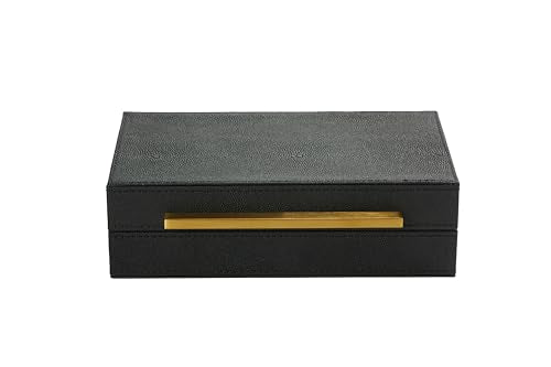 Sagala Black Decorative Shagreen Box With Gold Handle, Keepsake Box Jewelry Organizer Box, Faux Leather Storage Box For Modern Home Decor (Black-Gold, 1pack) - color: Black-Gold, size: 1pack