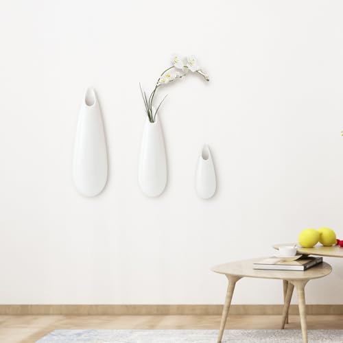 White Ceramic Wall Vases, Set of 2, 12 Inch, Teardrop Design - color: 3pcs-small&medium&large