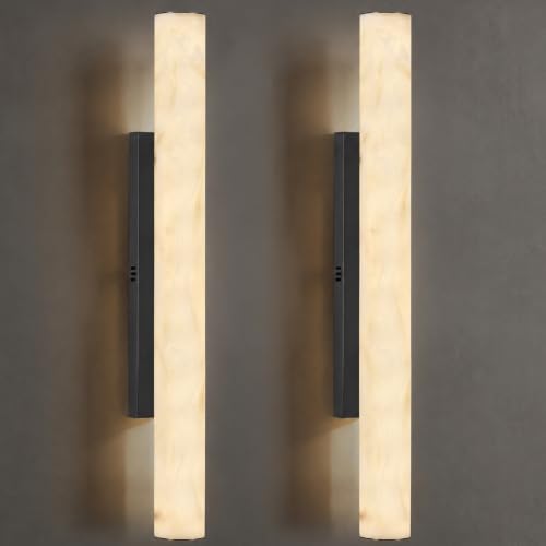 Artisan Alabaster Wall Sconces Set of 2, 36in Matte Black Linear Sconce, Faux Alabaster Sconce for Bathroom Vanity, 3000K Dimmable Hardwired Modern Wall Sconces for Bedroom Living Room Hallway - color: Black-36in-2Pcs