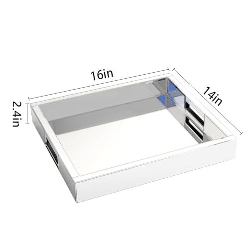 Mirrored Tray Decorative, 16x14x2.4 Silver Tray for Coffee Ottoman Trays for Living Room Perfume Jewelry Tray Bandejas Decorativas Wine Platter Modern Home Decor