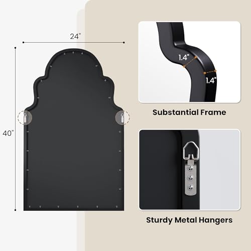 24x40 Matte Black Arched Wood Framed Bathroom Vanity Wall Mirror - color: Matte Black, size: 40"L x 24"W
