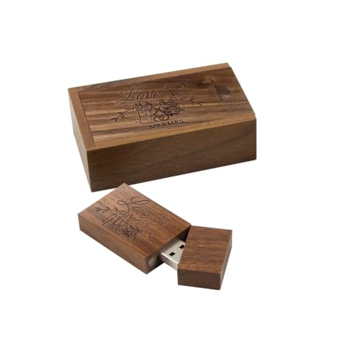 Wood USB Flash Drive 32GB USB3.0 Wedding Flash Drive with Tiny Box - color: Walnut(WED Block USB+box-S), size: 32GB-3.0