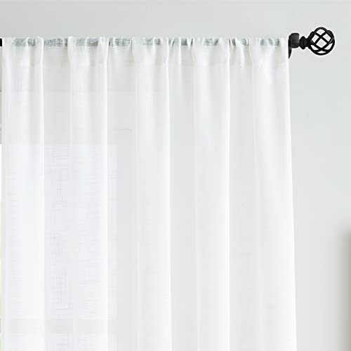 Treatmentex White Semi Sheer Curtains for Living Room Bedroom 52x63 Linen Textured Look - color: White - Rod Pocket, size: 52"W x 63"L (Pack of 2)