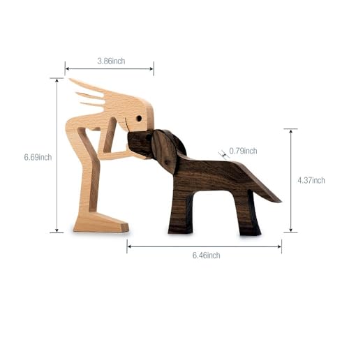 Unique Gift Hand Carved Wood Human Statue Figurine Sculpture Home Office Decor, Wooden Man Dog Carving Model to Remember Friendship Between Dog and People - color: B