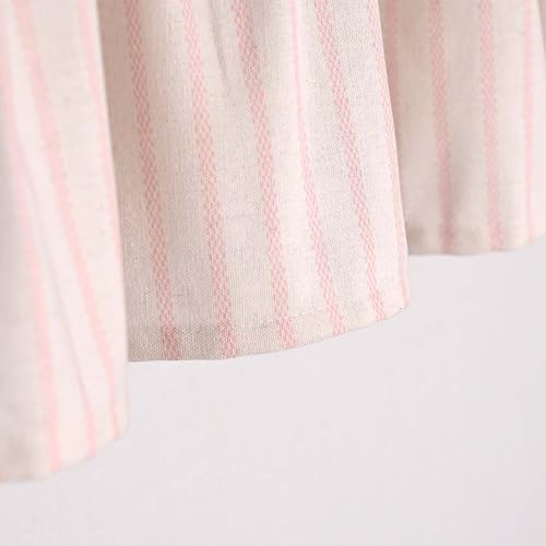 DOSLY Ides Farmhouse Rustic Pink Cotton Blend Valance Curtain, Striped Pleated Design with Coconut Buttons, Multi-Room Window Treatment for Kitchen, Living Room, Bedroom, 52" W x 18" L - color: Pink& Pink Stripe, size: 52"W x 18"L (Pack of 1)