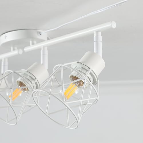 Dimmable Plug in Ceiling Light,Plug in Track Lighting,6 Light White Industrial Farmhouse Ceiling Light with 16.5' Cord,Adjustable Rotatable Cage Lamp Heads,E26 Base(Bulbs Not Included) - color: 6 Light White