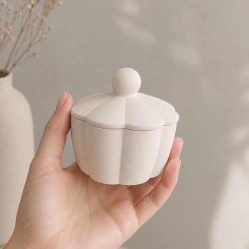 2PCS Silicone Jewelry Box Mold Set with Lids and Wooden Support Rings, Round & Flower Trinket Box Molds for Concrete, Resin, Plaster & Candle Containers