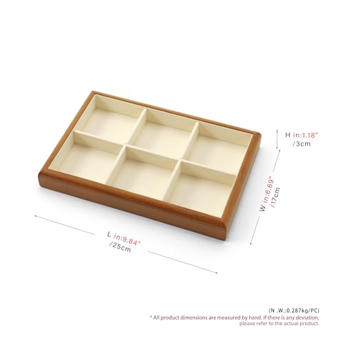 Oirlv Wood 6-Compartment Jewelry Tray - color: Cream, size: 6 grid