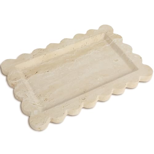 100% Marble Vanity Tray for Bathroom Counter, Kitchen, Coffee 11.8" - color: Travertino Romano