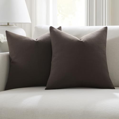 Meekio Linen Blend Throw Pillow Covers 18x18 Set of 2, Brown - color: Brown, size: 18" x 18" (Pack of 2)