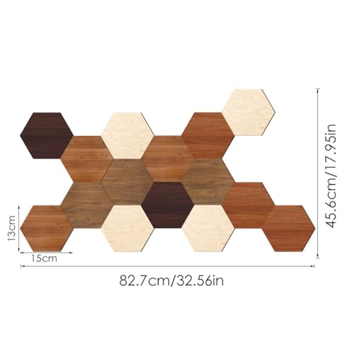 Wooden Hexagon Wall Decor, 15 Pcs Creative Removable Hexagonal Wall Stickers, DIY Modern Geometric Wood Wall Art Decor, 3D Wooden Hexagon Wall Tiles for Living Room, TV Background, Office, 5.9" x 5.1”