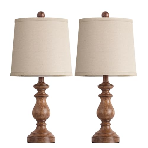 PARTPHONER Traditional Table Lamp Set of 2, Rustic Farmhouse Table Lamps for Living Room Bedroom, 22" Bedside Desk Lamps Vintage Nightstand Lamps with Linen Shades, Wood Grain - color: Wood Grain, size: 22 Inch