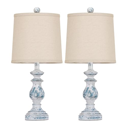 PARTPHONER Traditional Table Lamp Set of 2, Rustic Farmhouse Table Lamps for Living Room Bedroom, 22" Bedside Desk Lamps Vintage Nightstand Lamps with Linen Shades, Washed Blue - color: Washed Blue, size: 22 Inch