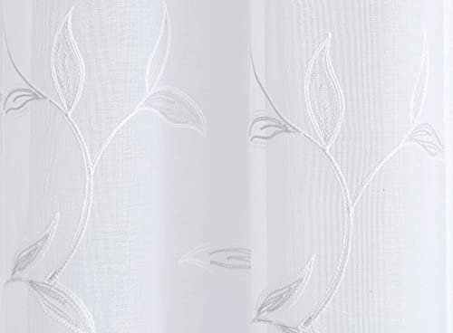 LinenZone 54x63 White Curtains with Silver Leaves. (Maria 54x63 Silver) - color: Silver, size: 54"W x 63"L (Pack of 2)