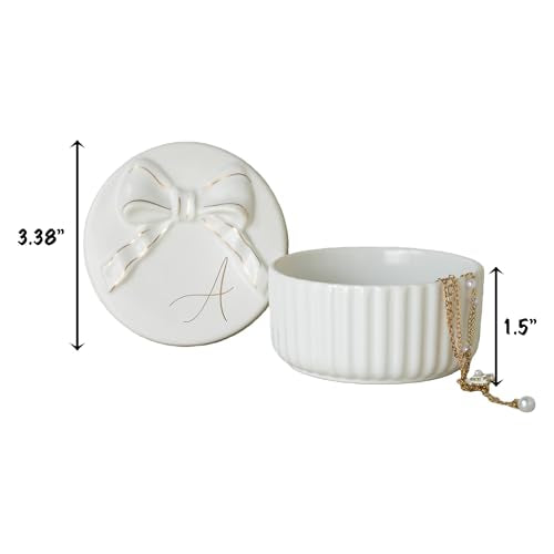 COLLECTIVE HOME Ceramic Jewelry Box with Bow, Nightstand Vanity Decor(R) - color: R