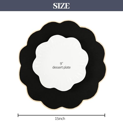 AHHFSMEI Round Scalloped Placemats Set of 6 15 Inch Faux Linen - color: Black