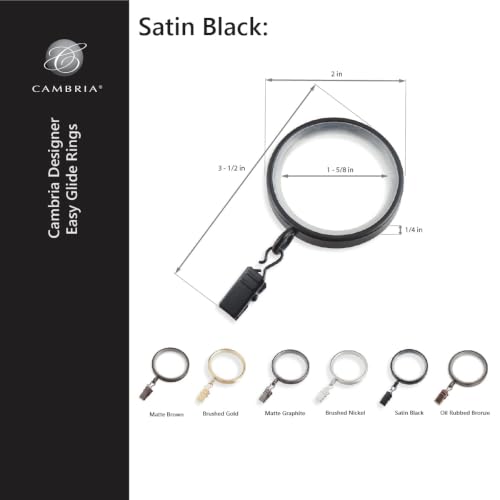 Cambria Designer 2" Satin Black Quiet Glide Curtain Rings 18 Pack - color: Satin Black, size: Large 2 in