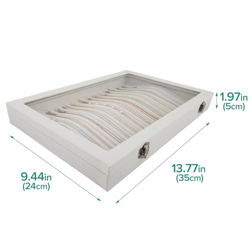 15-Hook Anti-Tangle Necklace Organizer Box with Divided Slots - color: Beige-15 necklaces