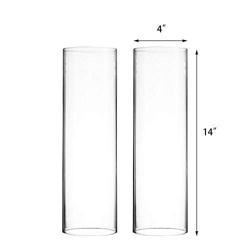 CYS EXCEL 2 PCS (H:14" D:4") Open Ended Glass Hurricane Candleholder Tube Shade | Open Flame Candle Chimney Tube Cover | Bottomless Cylinder - size: 4" wide x 14" tall