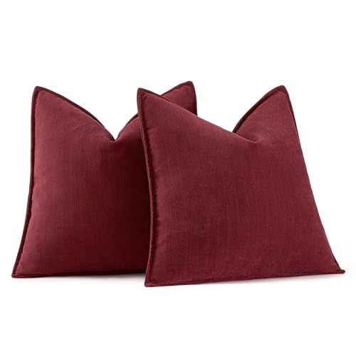 MIULEE Pack of 2 Christmas Burgundy Chenille Pillow Covers 16x16 Inch - color: Burgundy, size: 16" x 16" (Pack of 2)
