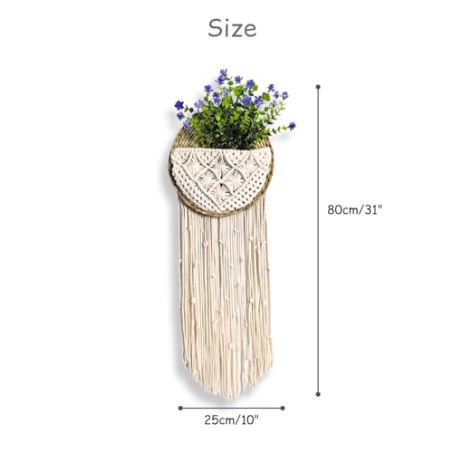 Macrame Wall Basket with Purple Eucalyptus Camellia, Macrame Plant Hanger, Hanging Planter Basket Holder, Boho Wall Decor, Garden Balcony Flower Holder, Home Decor Gift, 10" 31", Cotton Cord
