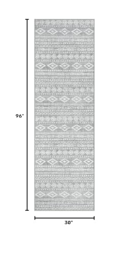 Lahome Boho Kitchen Runner Rug 2.5x8, Non Skid Washable Ultra-Thin Moroccan Grey White Rug Runners for Hallways Non Slip, Soft Tribal Print Indoor Carpet Runners for Hallway Laundry Room Varena - color: Grey/White, size: 2.5' x 8'