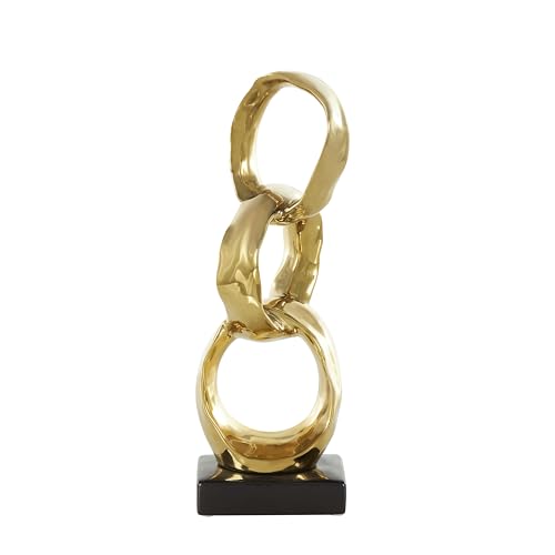 Deco 79 Ceramic Abstract Decorative Sculpture Interlocked Ring Home Decor Statue with Black Base, Accent Figurine 5" x 5" x 15", Gold - color: Gold, size: 5" x 5" x 15"