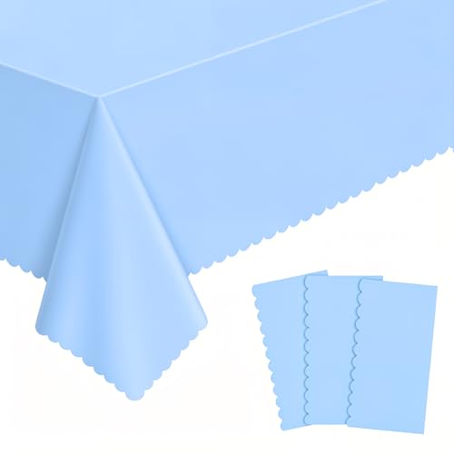 NatNarr 3 Pcs Light Blue Tablecloth, Scalloped Baby Blue Table Cloths - color: Light Blue, size: 3 Pack
