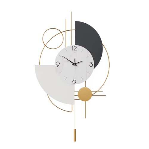 Cuspin Modern Wall Clock with Pendulum, Gold White Gray Decorative Clock - color: Gold White Gray Modern