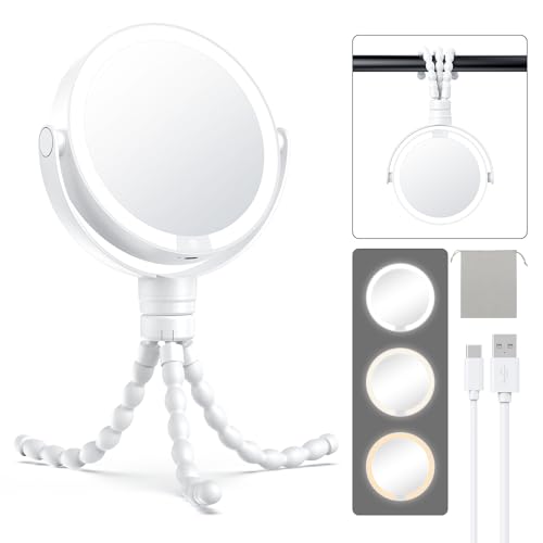 Gospire 5.85” Tripod Travel Makeup Mirror with Light and Magnification - color: White