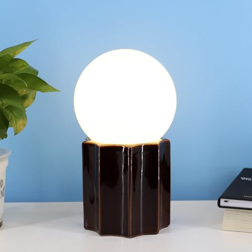Modern Ceramics Table Lamp Brown Ceramic Base White Jade Round Ball Glass Accent Table Lamp Living Room Bedroom Bedside Nightstand House Office Home Reading - color: Brown Ceramic