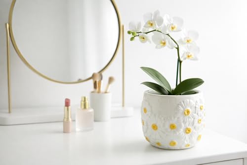 4.5 Inch Ceramic Planter Pot with Drainage Hole-Indoor Outdoor Flower Pot for Houseplants, Succulents & Flowers, Home Decor, Daisy Pattern - style: Daisy