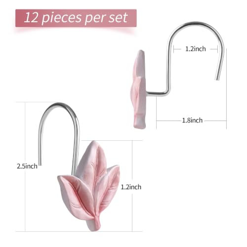 Pink Plant Leaf Shower Curtain Hooks,Eucalyptus Bathroom Decor,12PCS - color: Pink