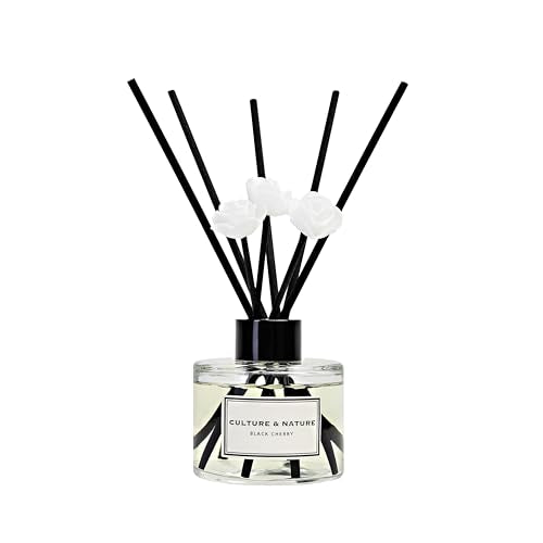 CULTURE & NATURE Reed Diffuser Set 4oz (120ml) Black Cherry Scented Diffuser with Sticks Home Fragrance Reed Diffuser for Bathroom Shelf Decor - size: 4 oz