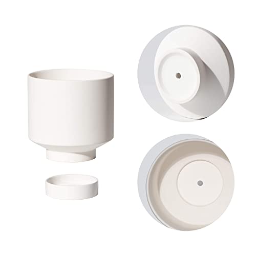 UBEE Plant Pot for Indoor Plants | 5.43 + 4.61 Inch Ceramic Flower Pot | Small Planter Pots with Drainage Hole and Saucer for Herb, Cactus and Orchid, 2 Set, White - color: Matte White