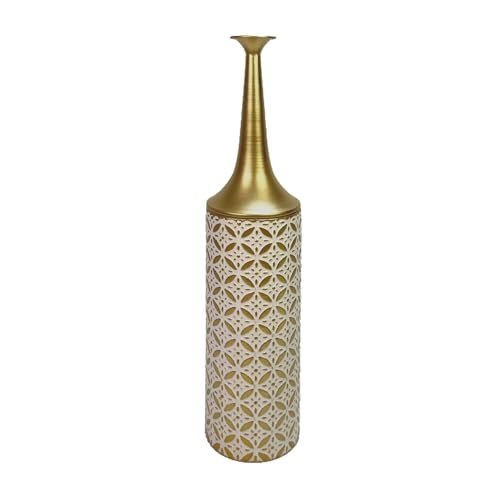 Leewadee Large Floor Vase 26 inches Metal for Pampas Grass, Dried Flowers - color: Gold, White