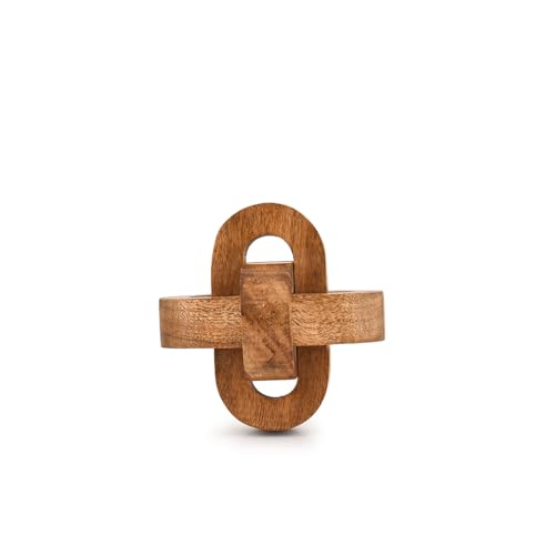 Tassels Acacia Wood 3 Link Wooden Knot Hand Carved Wooden Chain Links for Coffee Table Décor (4" X 4" X 4")