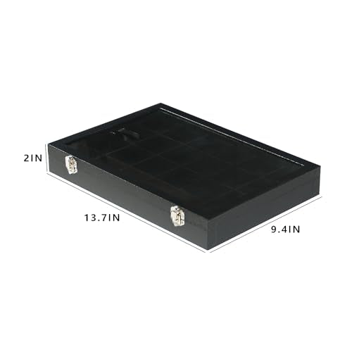 Coward Jewelry Organizer Box, Black Velvet 24 Grids Ring Earring Jewelry Display Tray Case with Transparent Glass Lid for Home Drawer or Shop Selling - color: Black Velvet, size: 24Grids Box