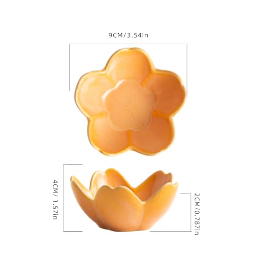 Floral Ceramic Jewelry Tray, 3.5" Ring Holder Trinket Bowl - color: orange